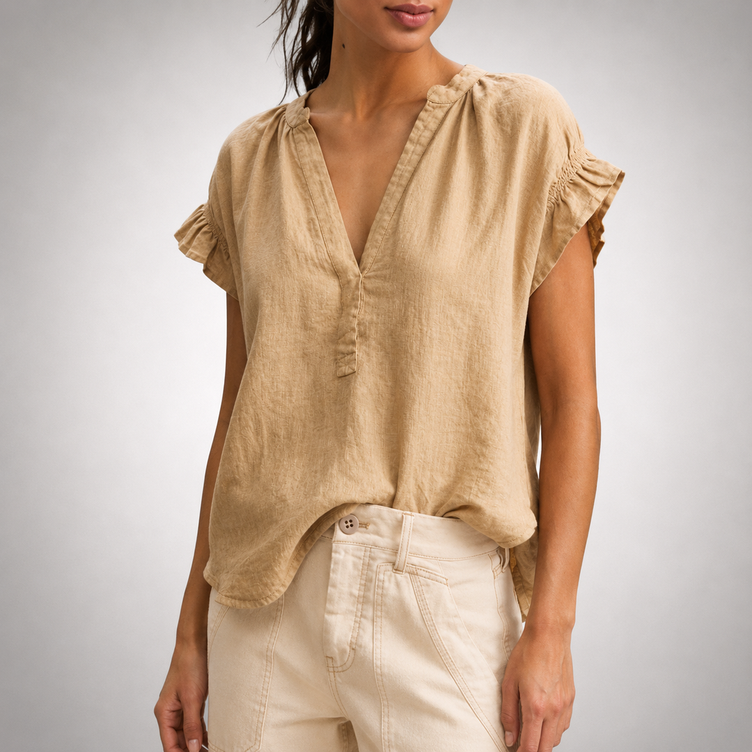 Cecelia | Ruffle Linen Blouse - Helen & Olivia Manhattan