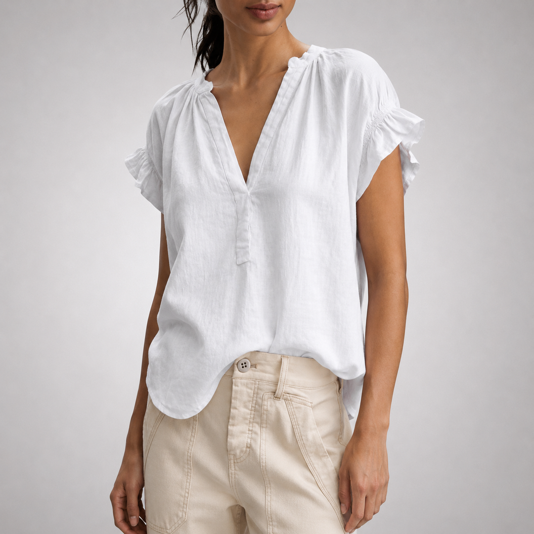 Cecelia | Ruffle Linen Blouse - Helen & Olivia Manhattan
