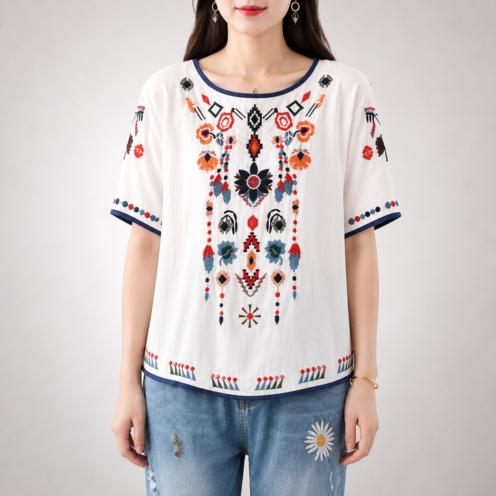 Melina | Cotton Linen Blouse - Helen & Olivia Manhattan