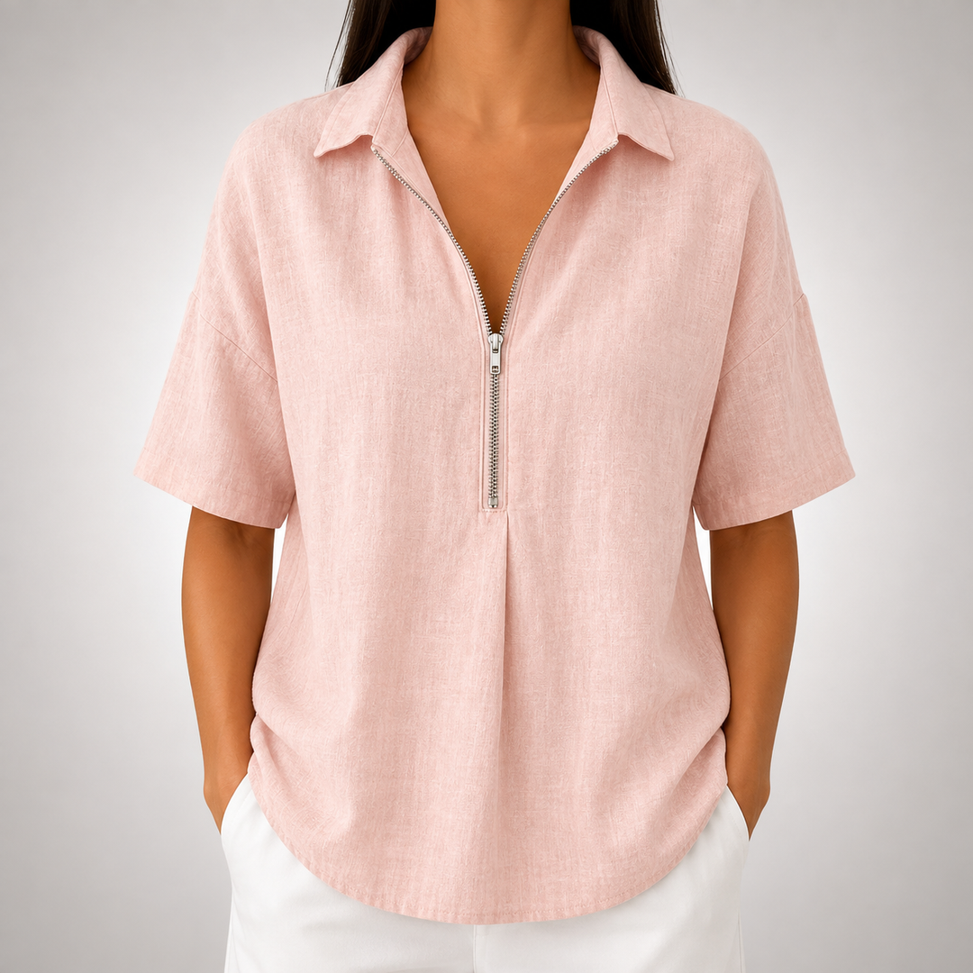 Elara | Half-Zip Collared Blouse - Helen & Olivia Manhattan