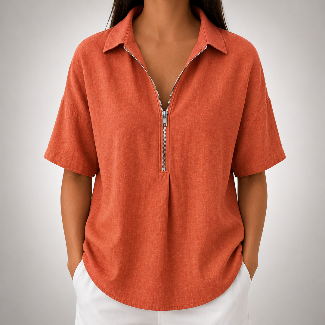 Elara | Half-Zip Collared Blouse - Helen & Olivia Manhattan
