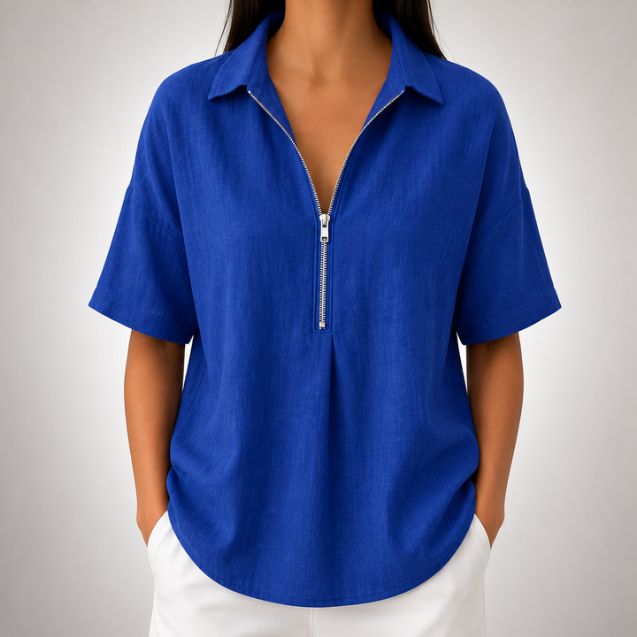 Elara | Half-Zip Collared Blouse - Helen & Olivia Manhattan