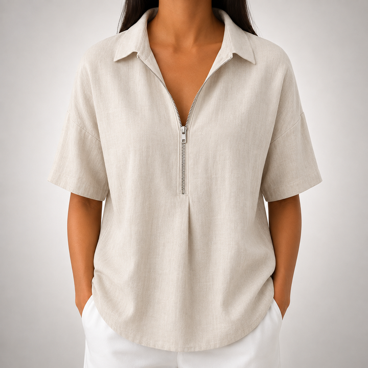 Elara | Half-Zip Collared Blouse - Helen & Olivia Manhattan