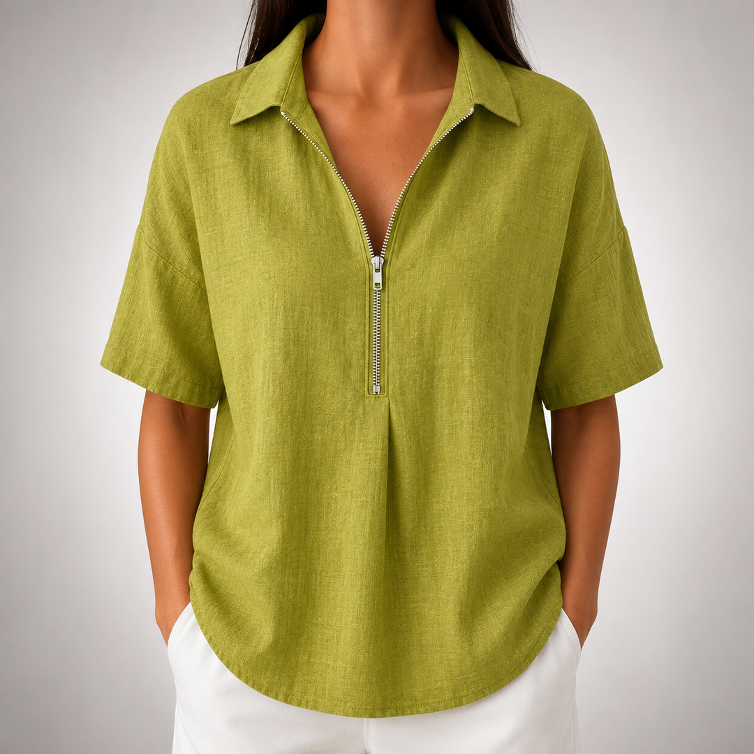 Elara | Half-Zip Collared Blouse - Helen & Olivia Manhattan