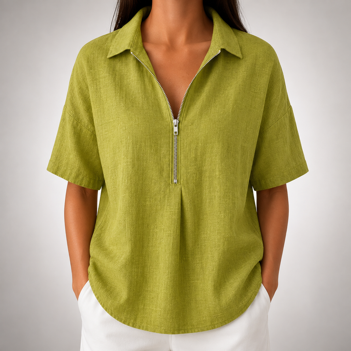 Elara | Half-Zip Collared Blouse - Helen & Olivia Manhattan