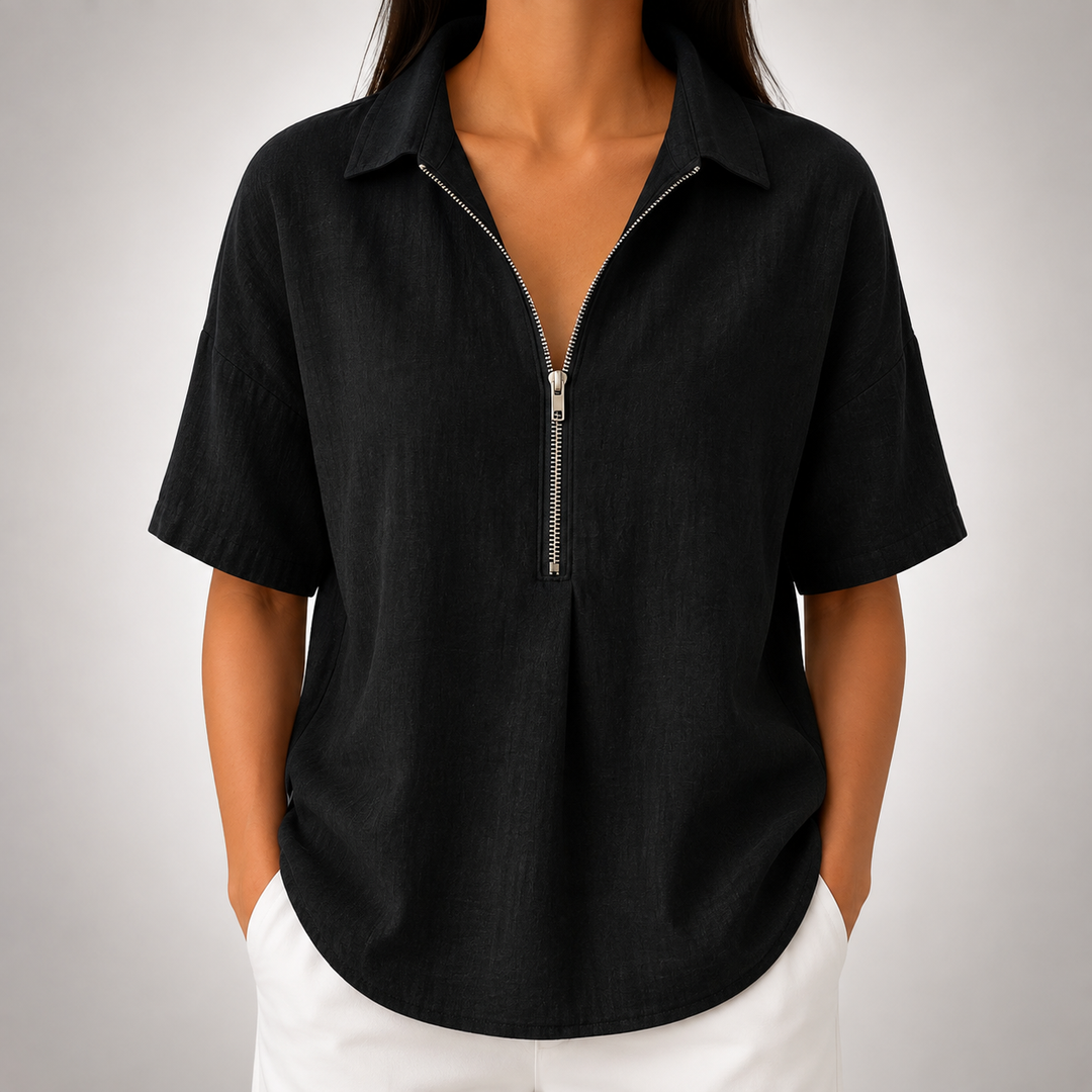 Elara | Half-Zip Collared Blouse - Helen & Olivia Manhattan