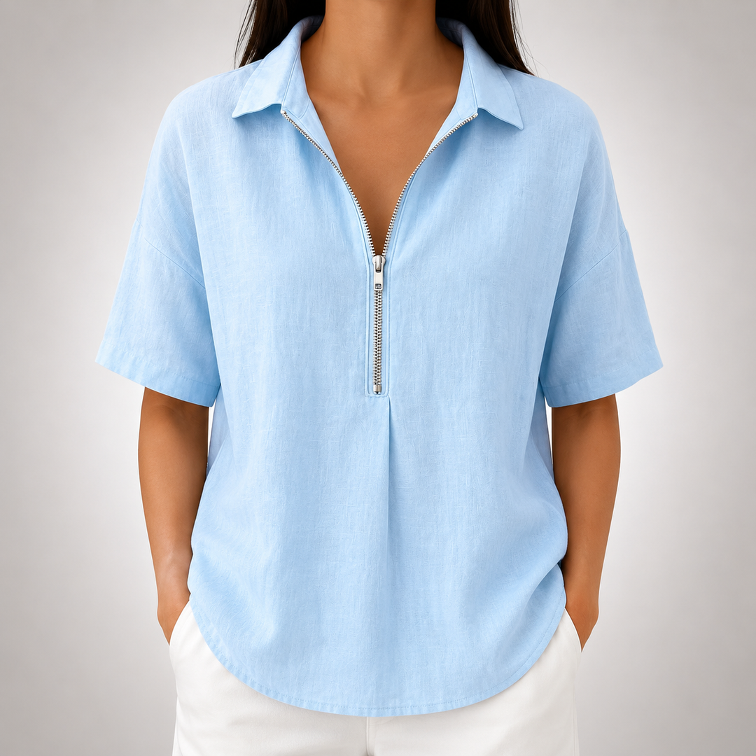 Elara | Half-Zip Collared Blouse - Helen & Olivia Manhattan