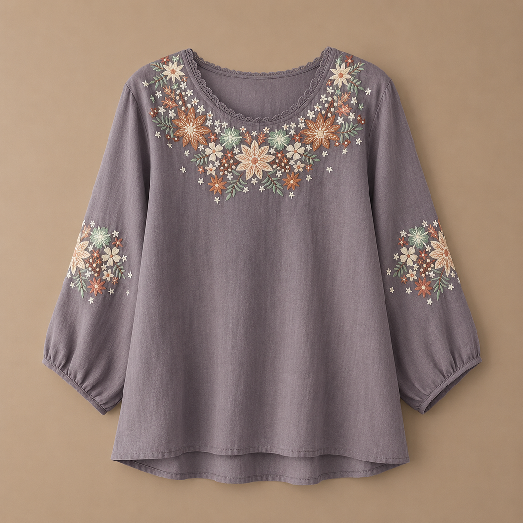 Liora | Floral Cotton Linen Blouse - Helen & Olivia Manhattan