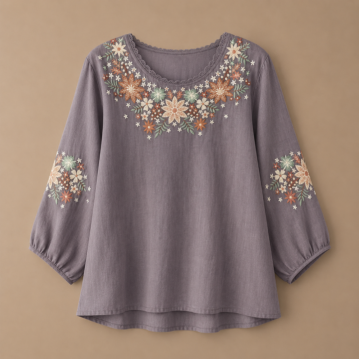 Liora | Floral Cotton Linen Blouse - Helen & Olivia Manhattan