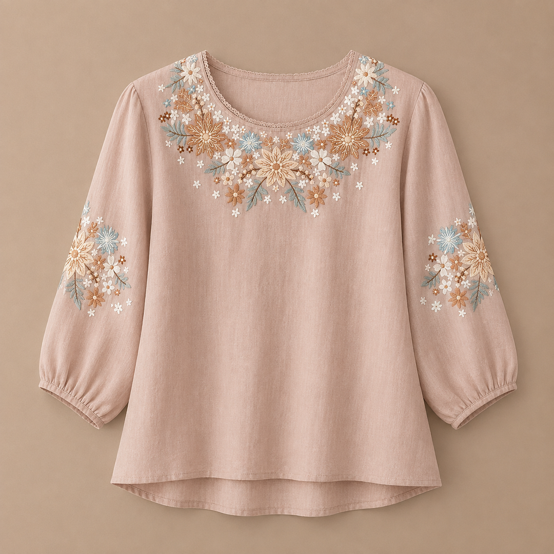 Liora | Floral Cotton Linen Blouse - Helen & Olivia Manhattan