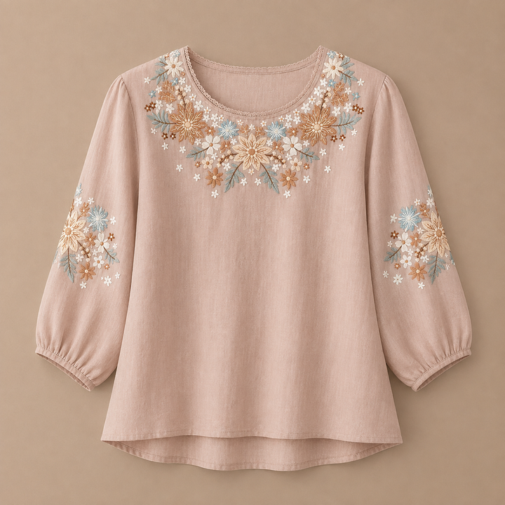 Liora | Floral Cotton Linen Blouse - Helen & Olivia Manhattan