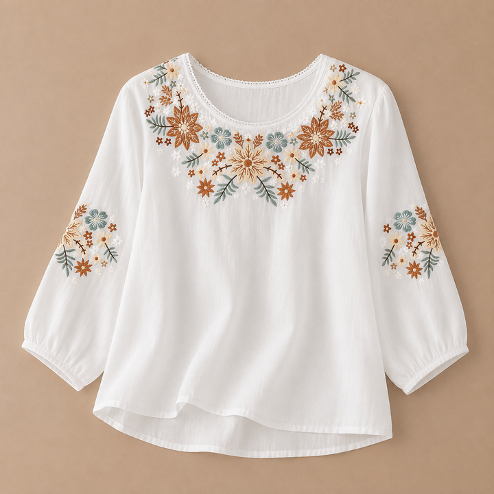 Liora | Floral Cotton Linen Blouse - Helen & Olivia Manhattan