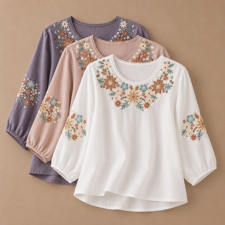 Liora | Floral Cotton Linen Blouse - Helen & Olivia Manhattan