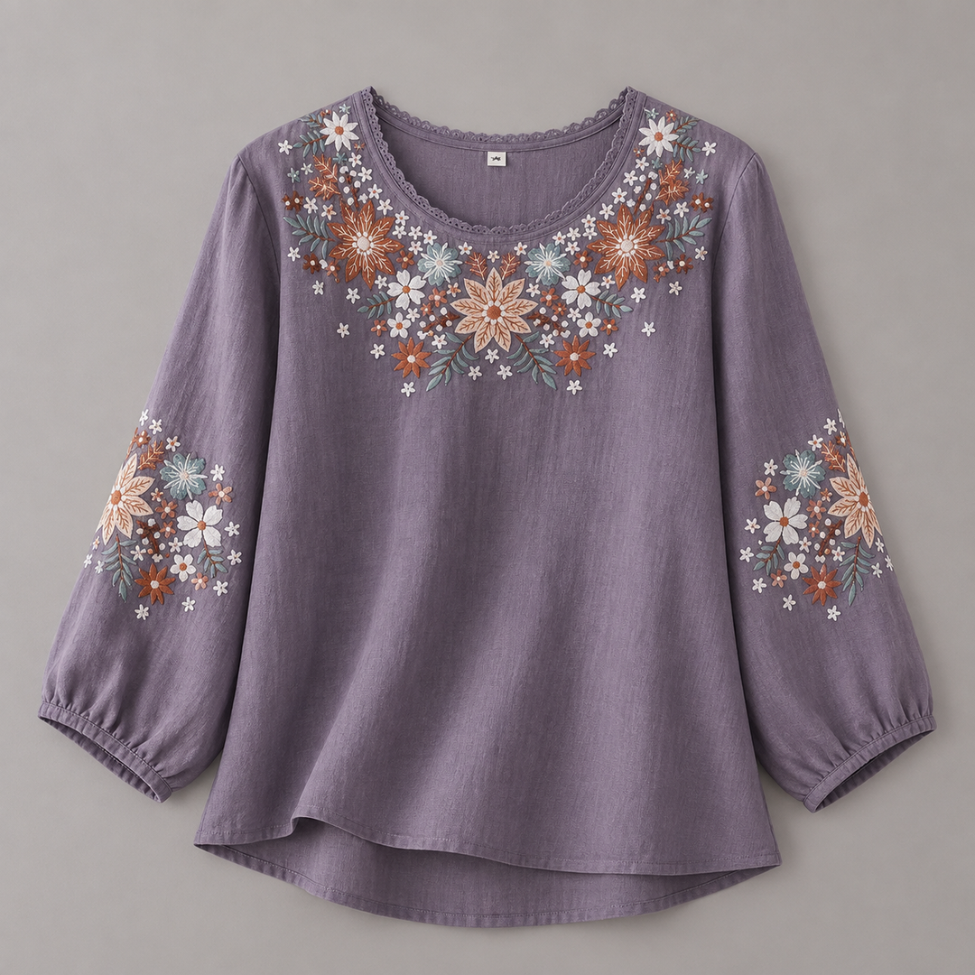 Liora | Floral Cotton Linen Blouse - Helen & Olivia Manhattan