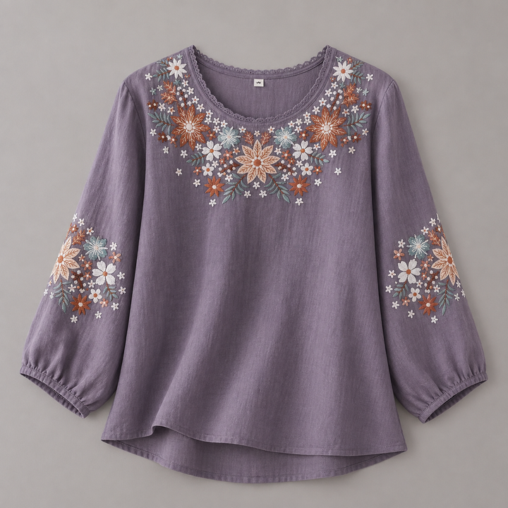Liora | Floral Cotton Linen Blouse - Helen & Olivia Manhattan