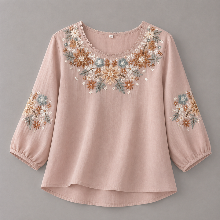 Liora | Floral Cotton Linen Blouse - Helen & Olivia Manhattan