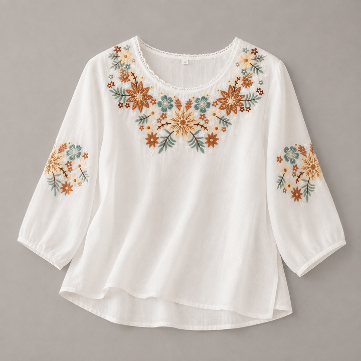 Liora | Floral Cotton Linen Blouse - Helen & Olivia Manhattan