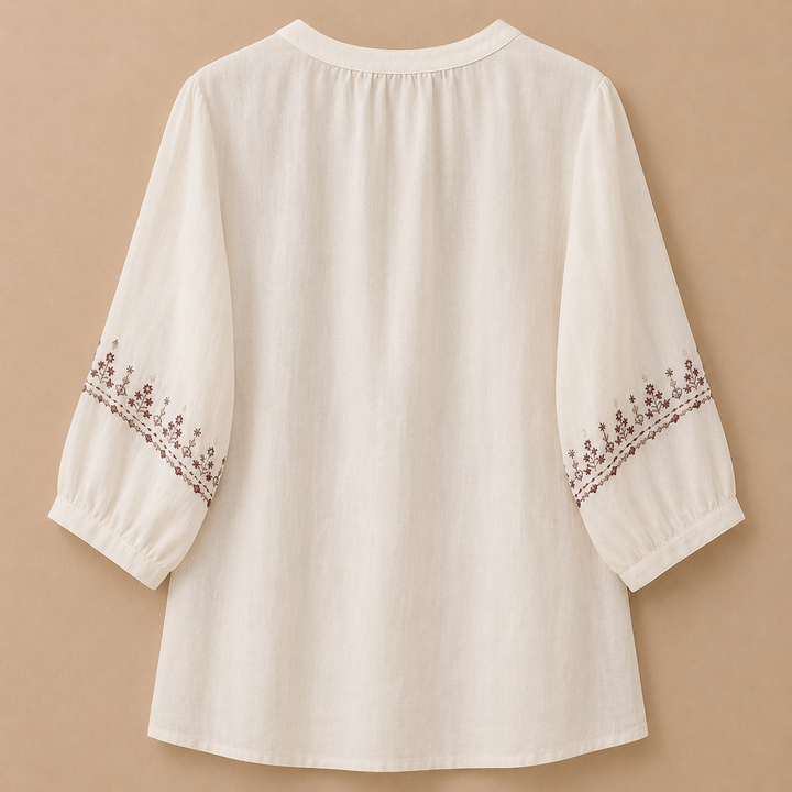 Lisette | Embroidered Cotton Linen Blouse - Helen & Olivia Manhattan