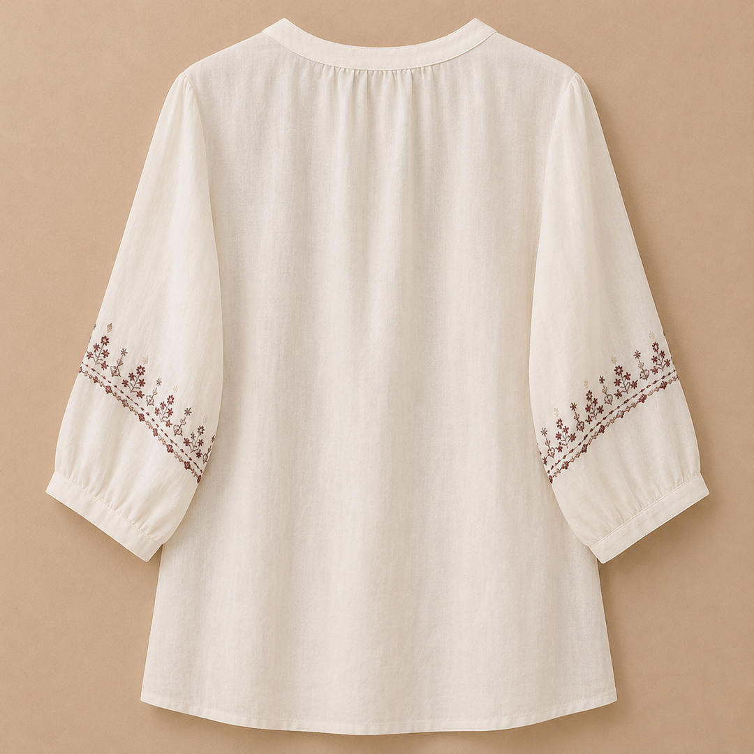 Lisette | Embroidered Cotton Linen Blouse - Helen & Olivia Manhattan