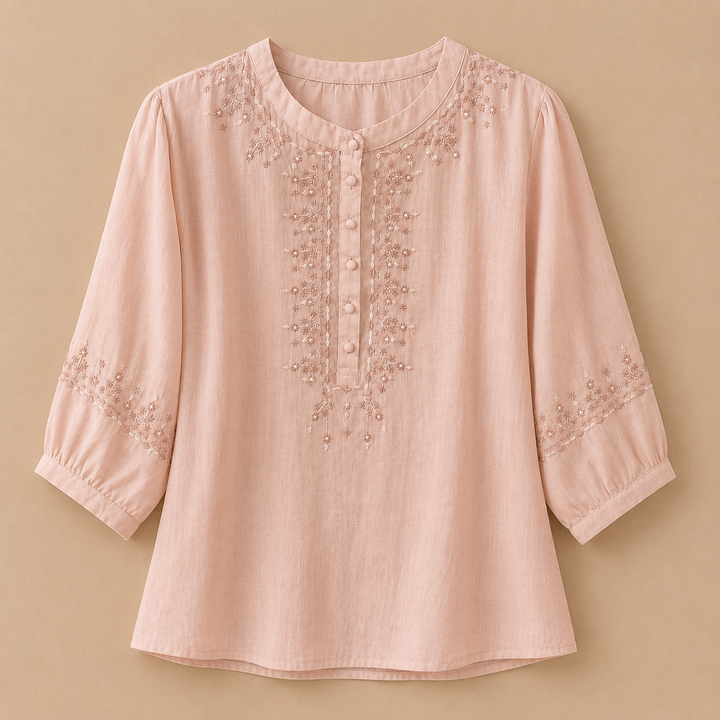 Lisette | Embroidered Cotton Linen Blouse - Helen & Olivia Manhattan