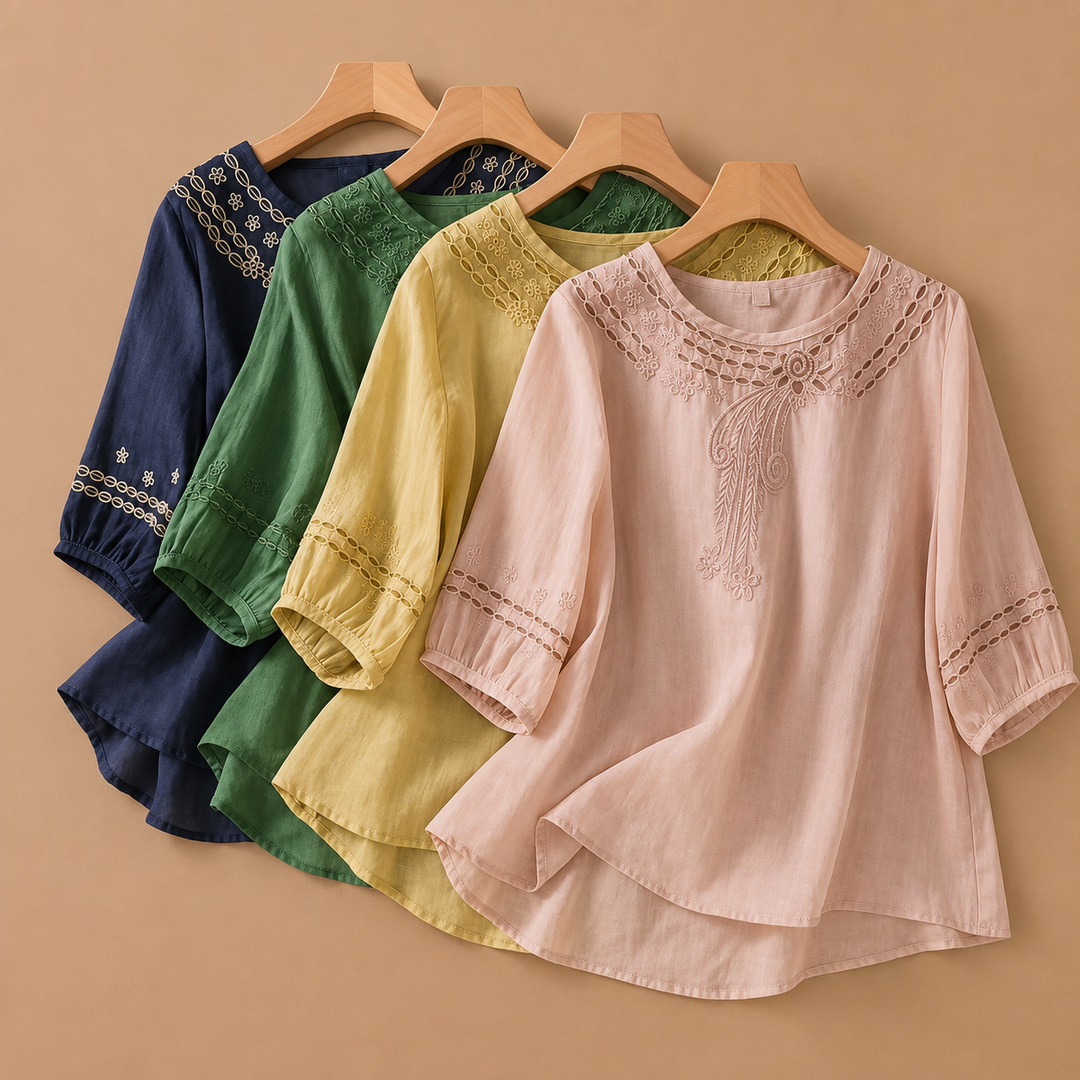 Elodie | Cotton Linen Blouse - Helen & Olivia Manhattan
