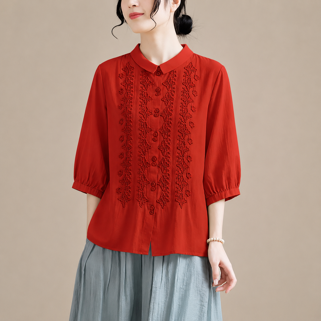 Corinne | Cotton Linen Blouse - Helen & Olivia Manhattan