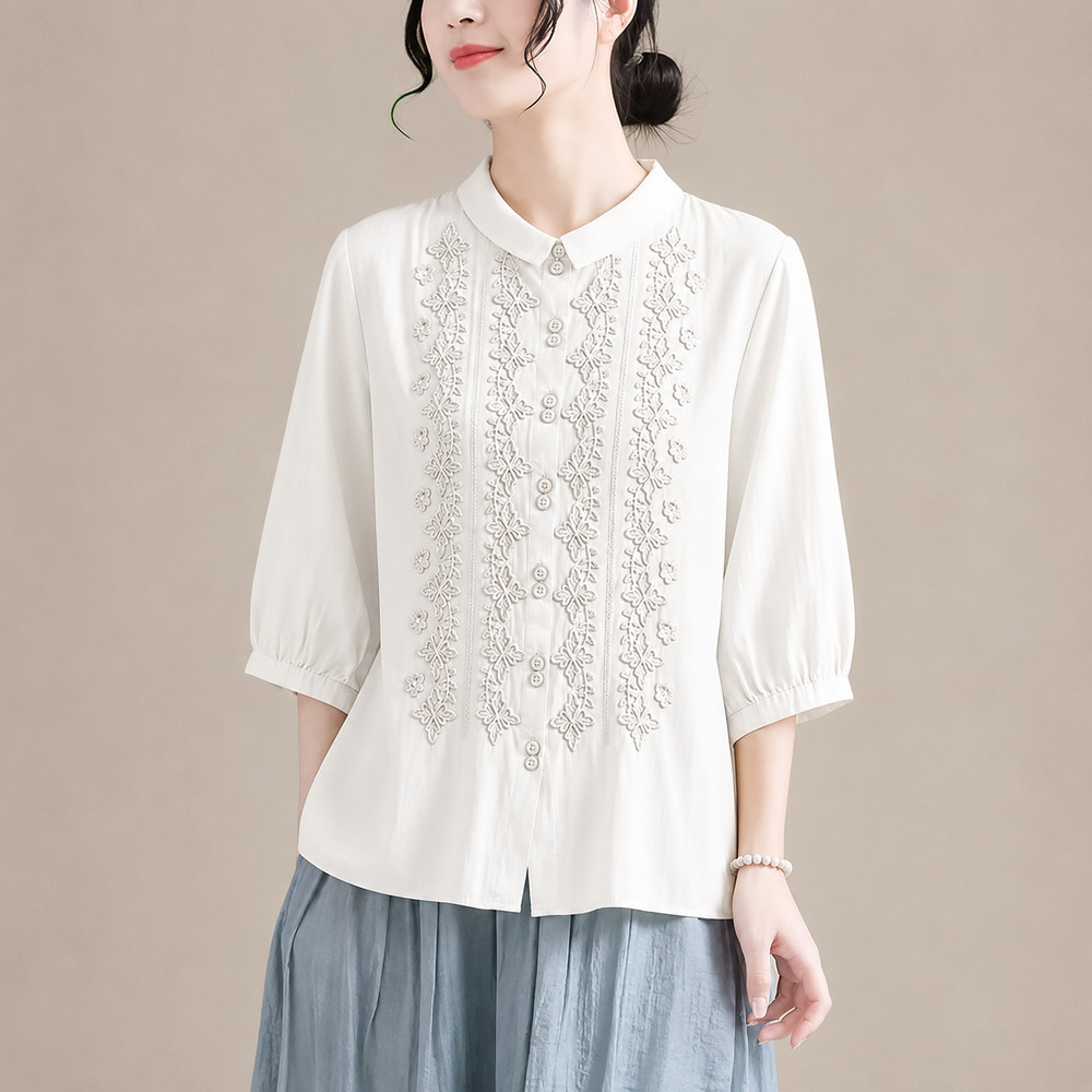 Corinne | Cotton Linen Blouse - Helen & Olivia Manhattan