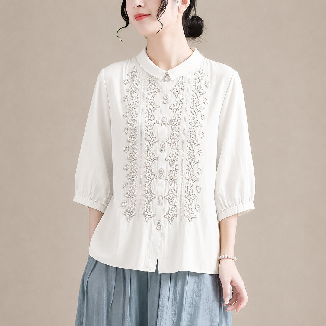 Corinne | Cotton Linen Blouse - Helen & Olivia Manhattan