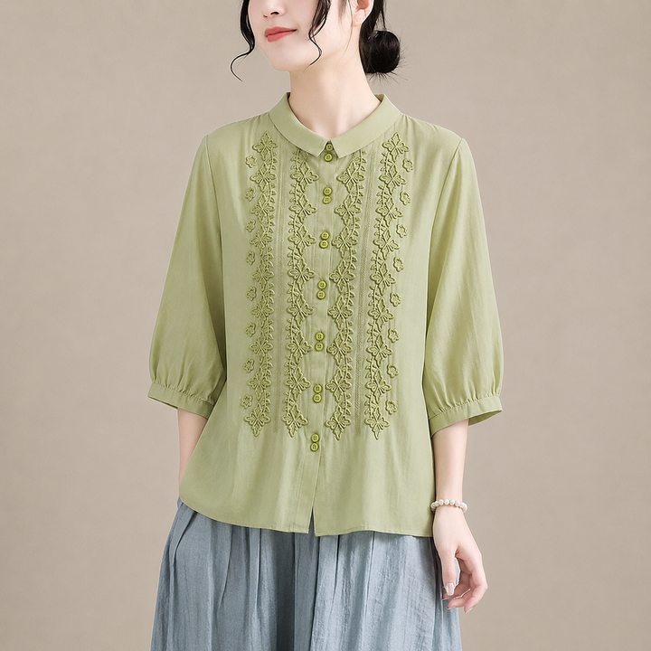 Corinne | Cotton Linen Blouse - Helen & Olivia Manhattan