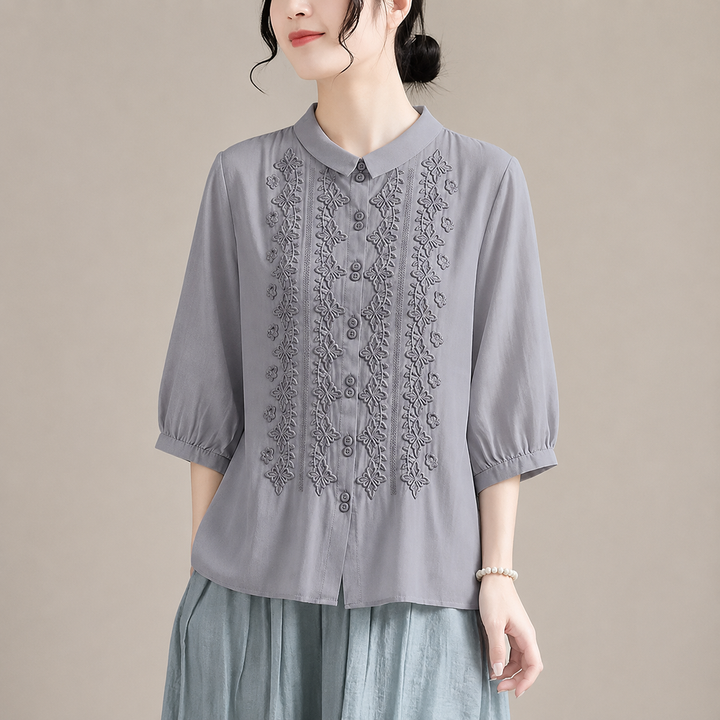 Corinne | Cotton Linen Blouse - Helen & Olivia Manhattan