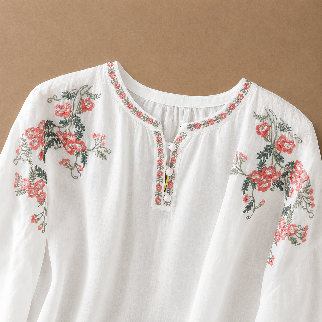 Marielle | Floral Cotton Linen Blouse - Helen & Olivia Manhattan