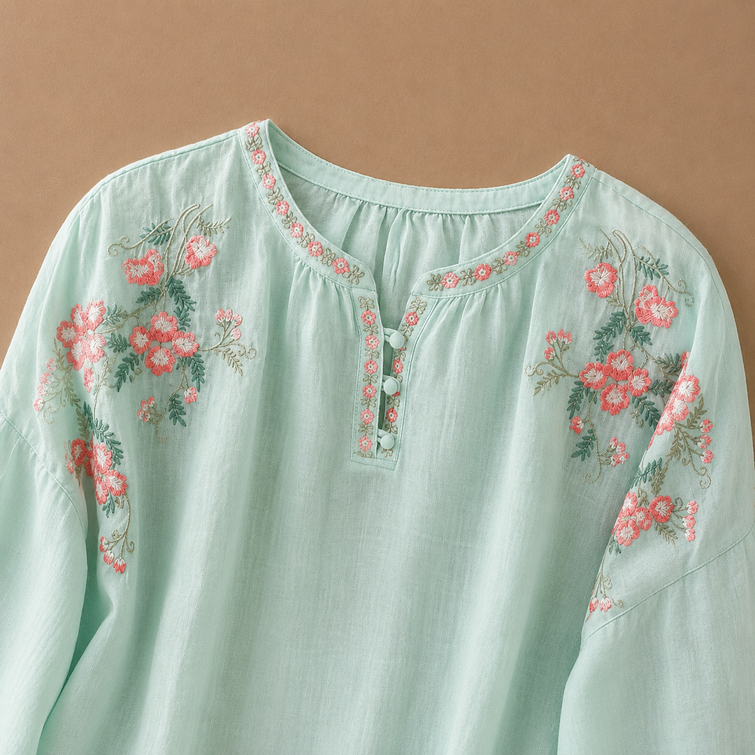 Marielle | Floral Cotton Linen Blouse - Helen & Olivia Manhattan