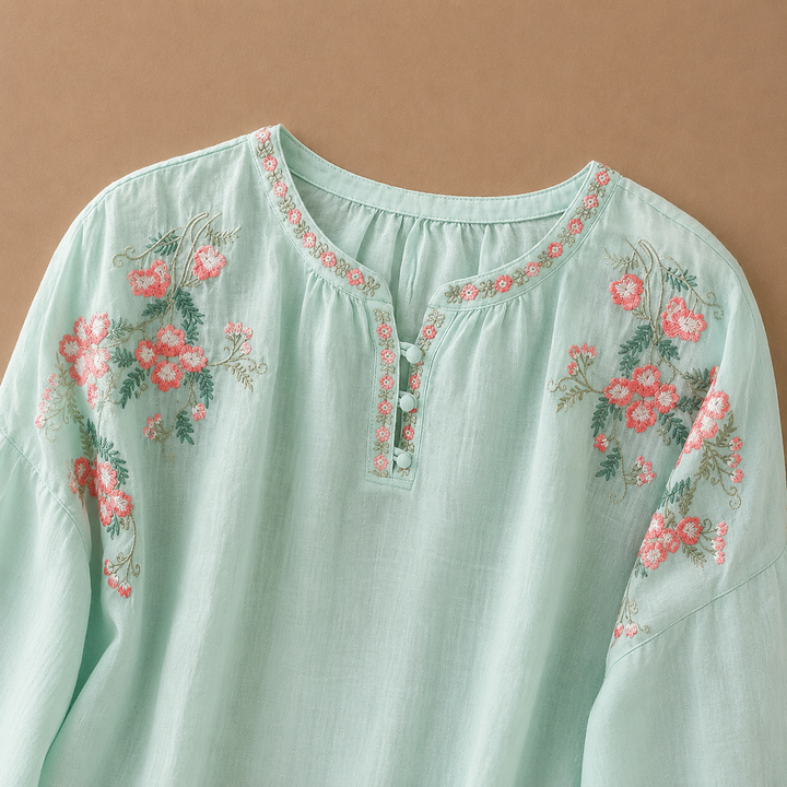 Marielle | Floral Cotton Linen Blouse - Helen & Olivia Manhattan