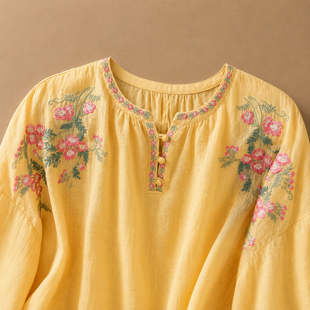 Marielle | Floral Cotton Linen Blouse - Helen & Olivia Manhattan