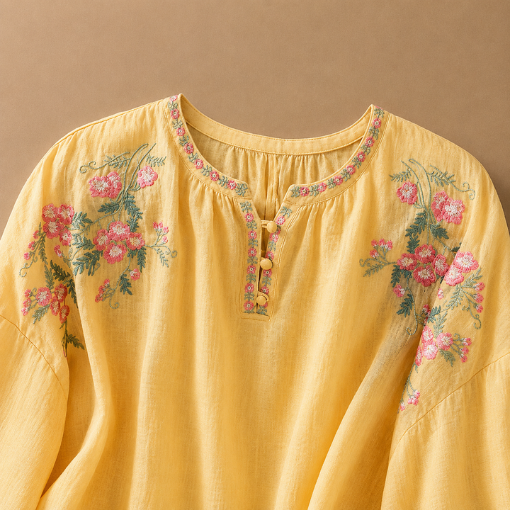 Marielle | Floral Cotton Linen Blouse - Helen & Olivia Manhattan
