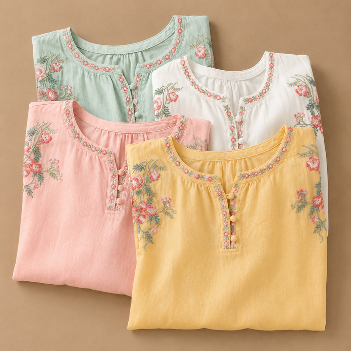 Marielle | Floral Cotton Linen Blouse - Helen & Olivia Manhattan