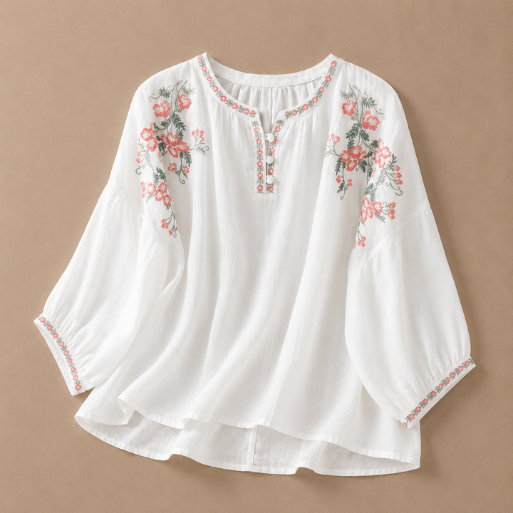 Marielle | Floral Cotton Linen Blouse - Helen & Olivia Manhattan