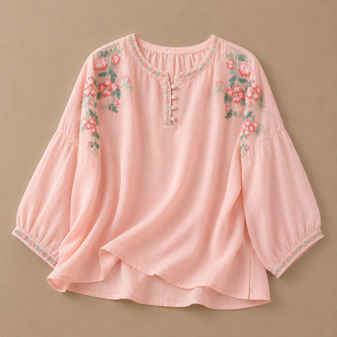 Marielle | Floral Cotton Linen Blouse - Helen & Olivia Manhattan
