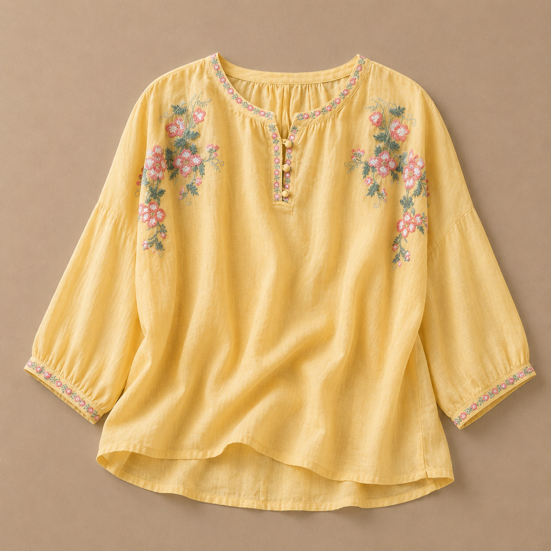 Marielle | Floral Cotton Linen Blouse - Helen & Olivia Manhattan