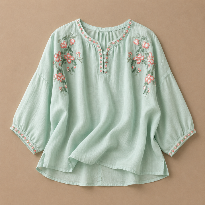 Marielle | Floral Cotton Linen Blouse - Helen & Olivia Manhattan