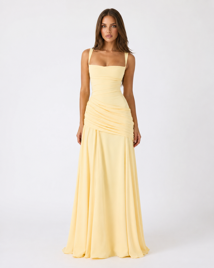 Enie | Draped Square-Neck Maxi Dress - Yellow