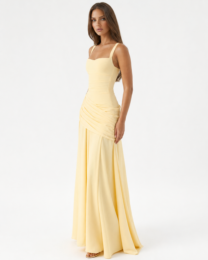 Enie | Draped Square-Neck Maxi Dress - Navy