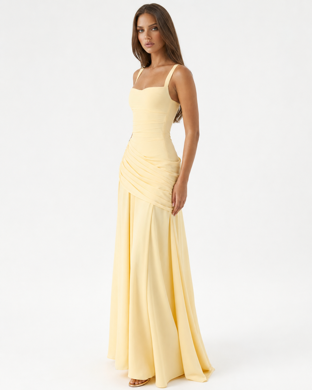 Enie | Draped Square-Neck Maxi Dress - Navy