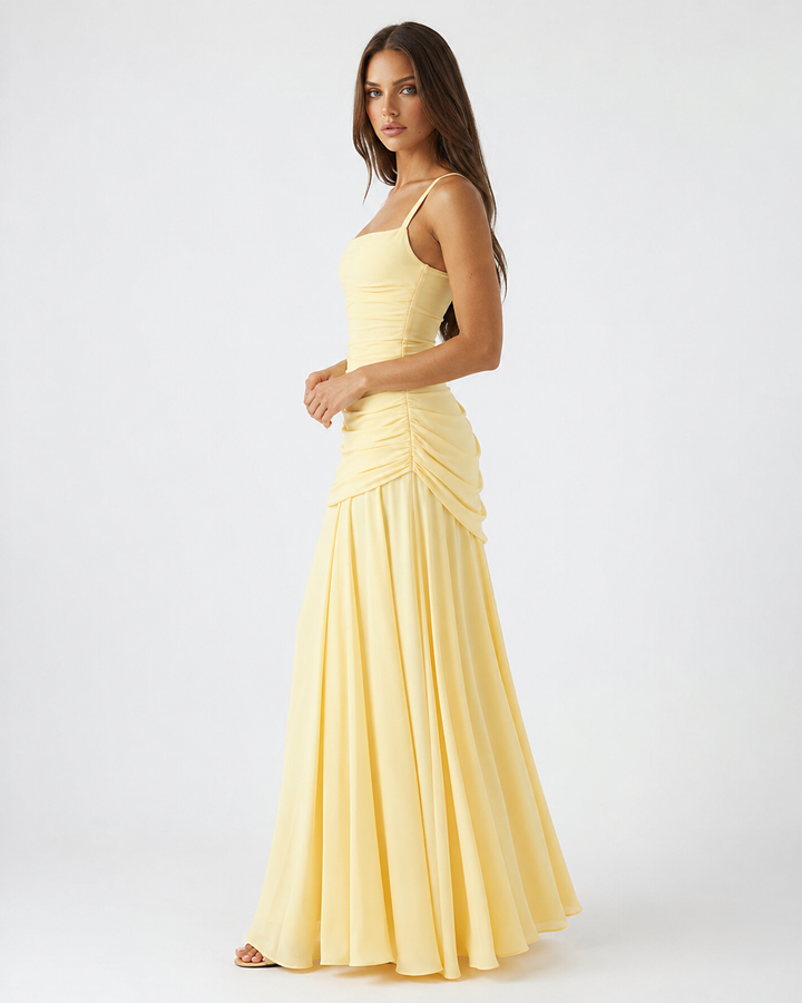 Enie | Draped Square-Neck Maxi Dress - Burgundy