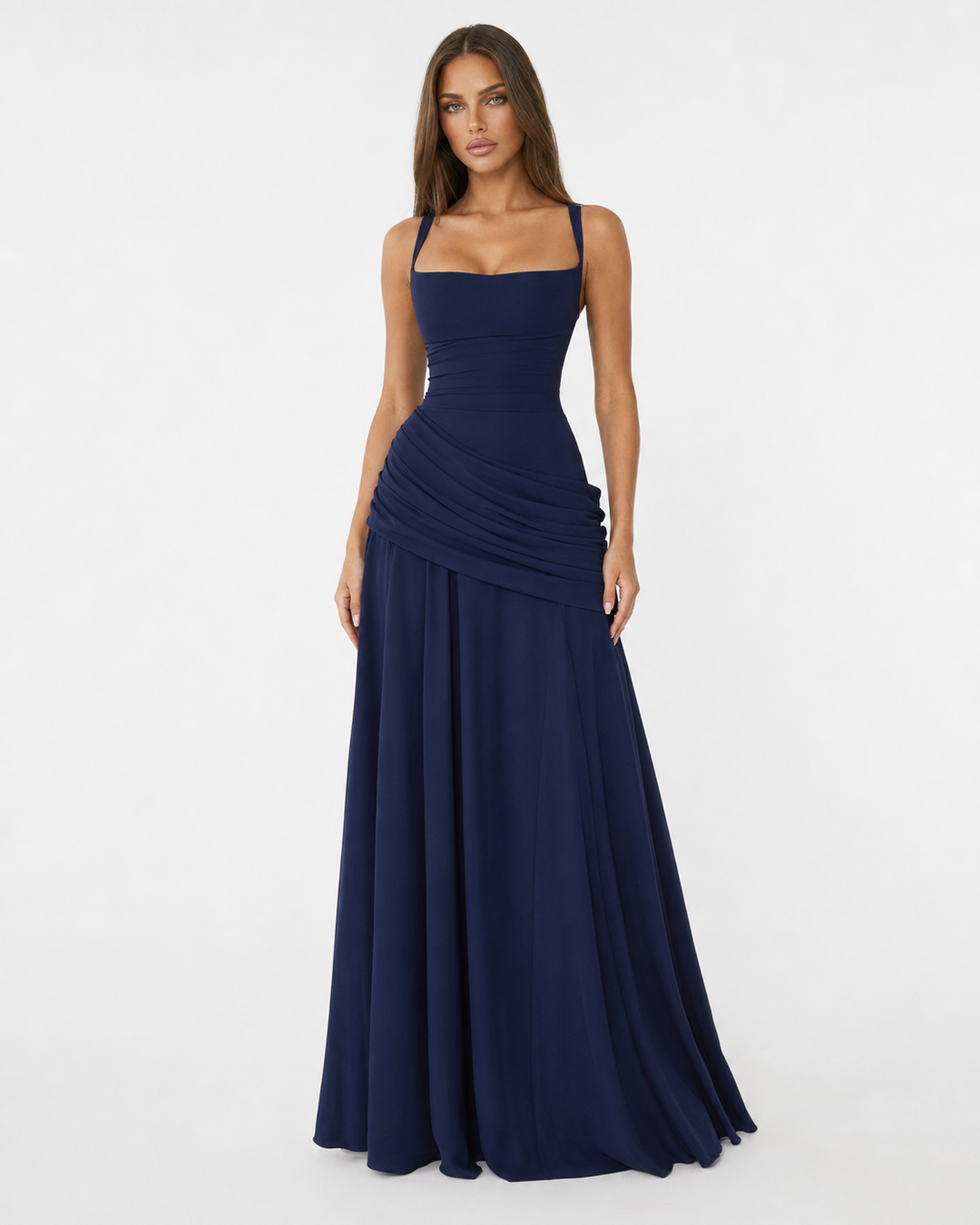 Enie | Draped Square-Neck Maxi Dress - 