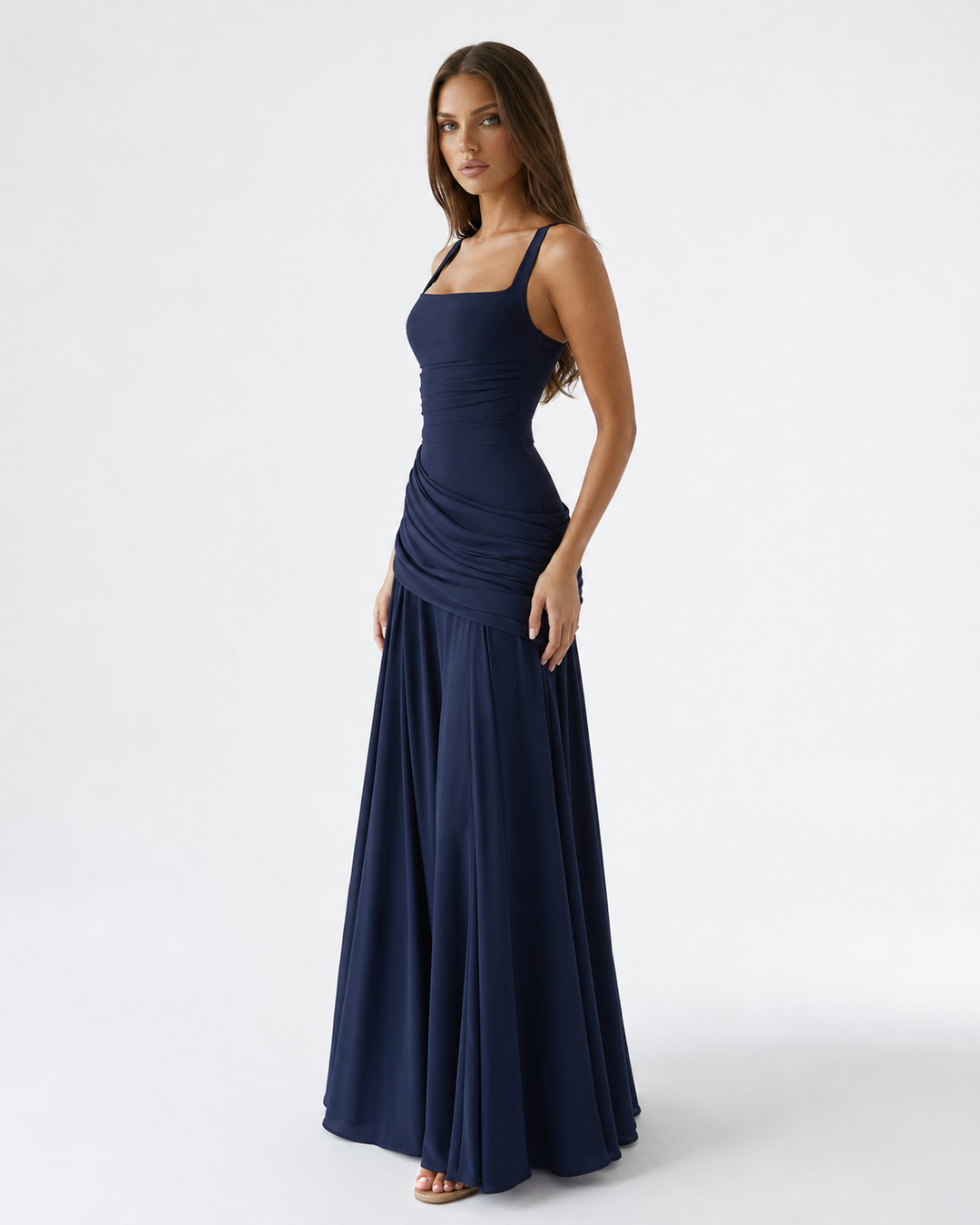 Enie | Draped Square-Neck Maxi Dress - White