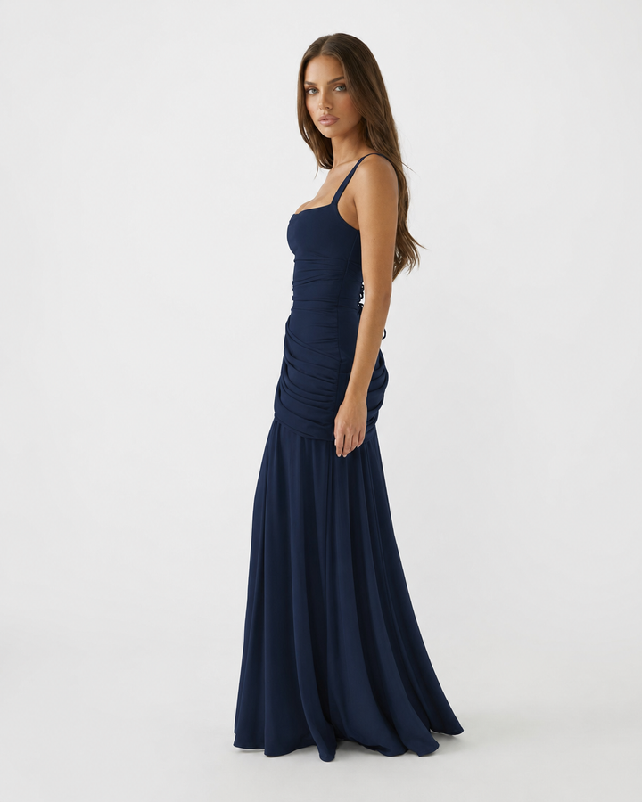 Enie | Draped Square-Neck Maxi Dress - Pink