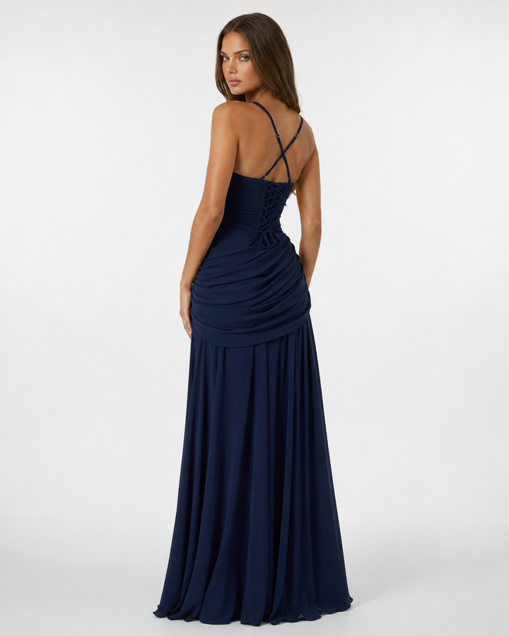 Enie | Draped Square-Neck Maxi Dress - 