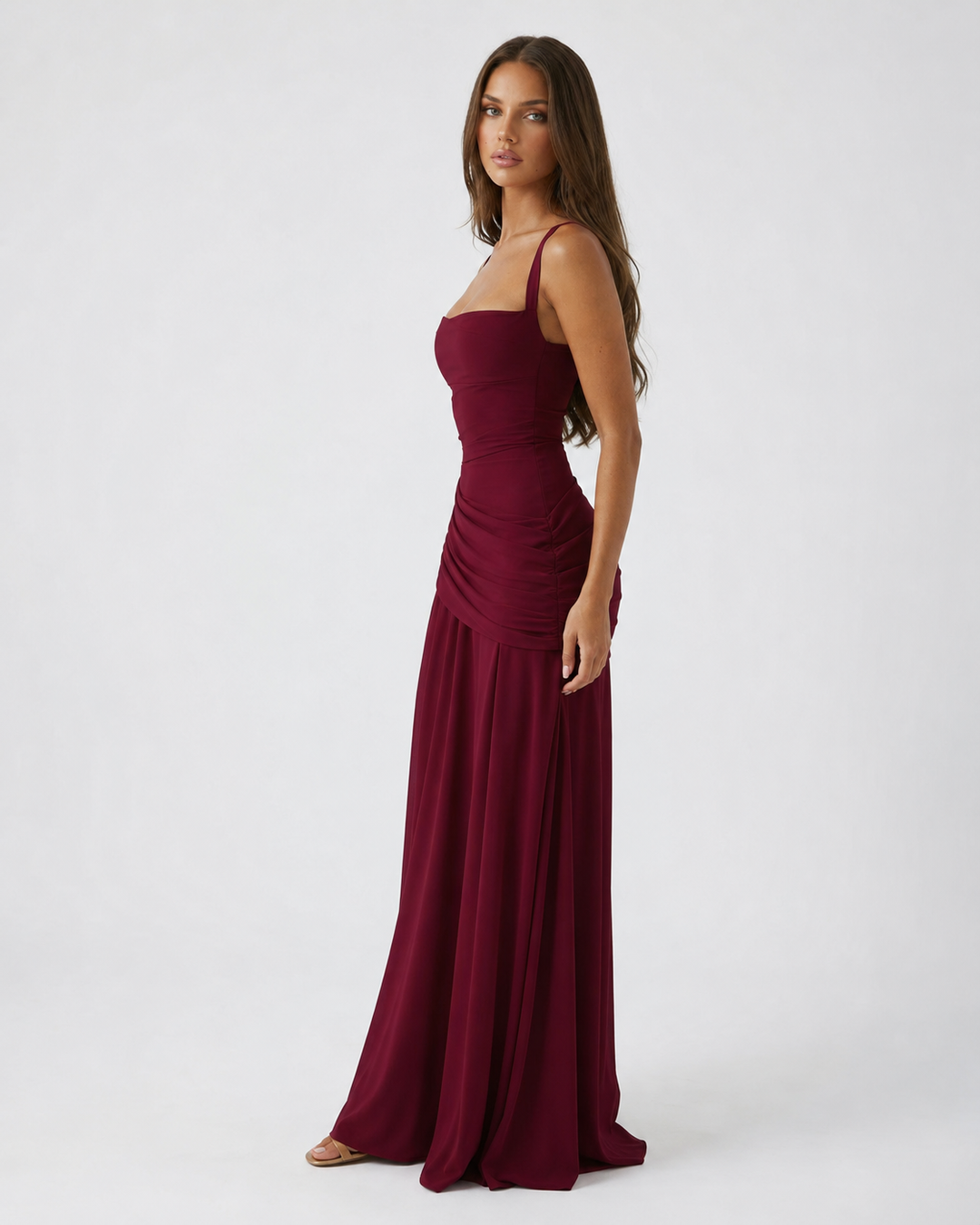 Enie | Draped Square-Neck Maxi Dress - 