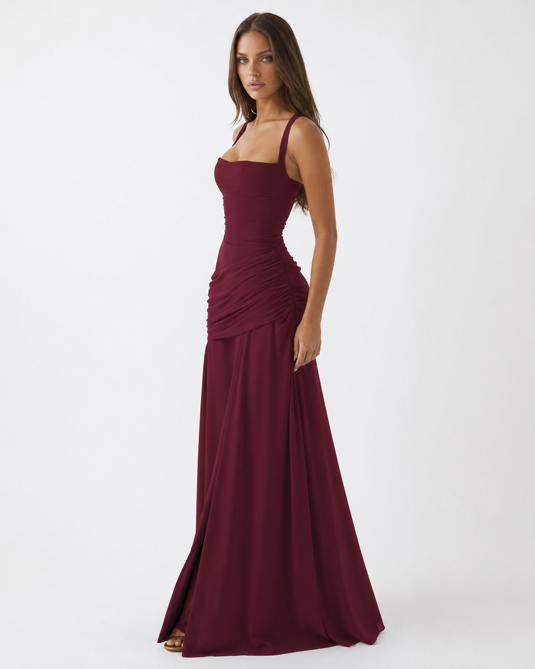Enie | Draped Square-Neck Maxi Dress - 